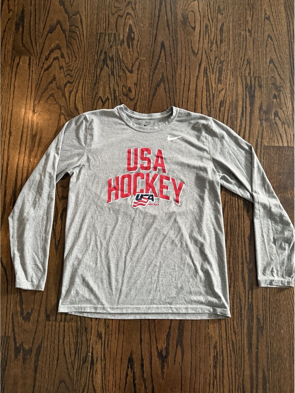 Nike Dri-FIT USA Hockey Legend Long Sleeve Men's Gray Large LG Tee